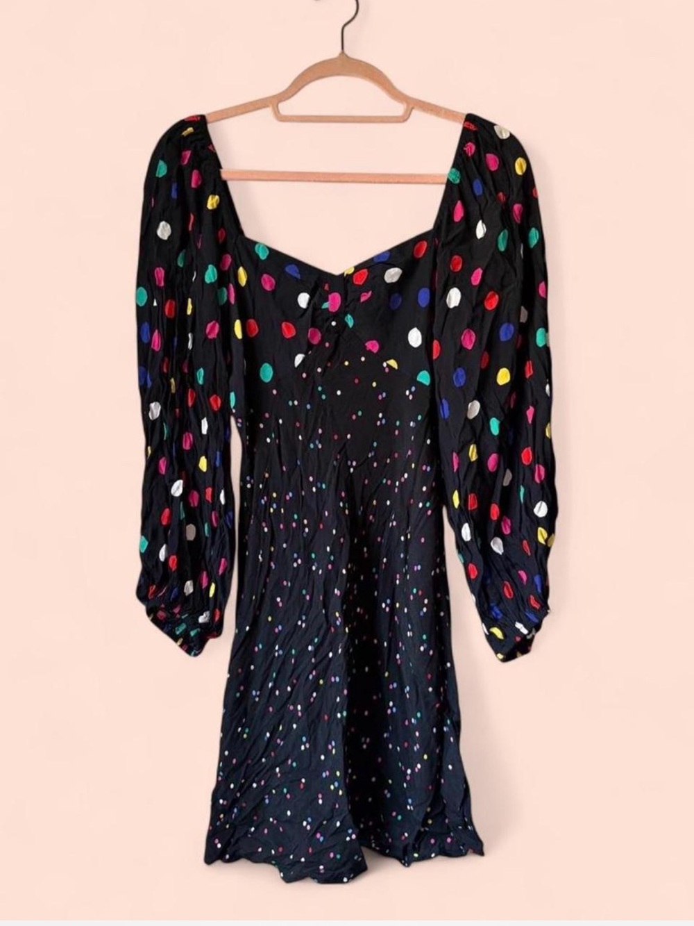 Rixo Quirky Polka Dot Mini Babydoll Dress with Puff Sleeves 6